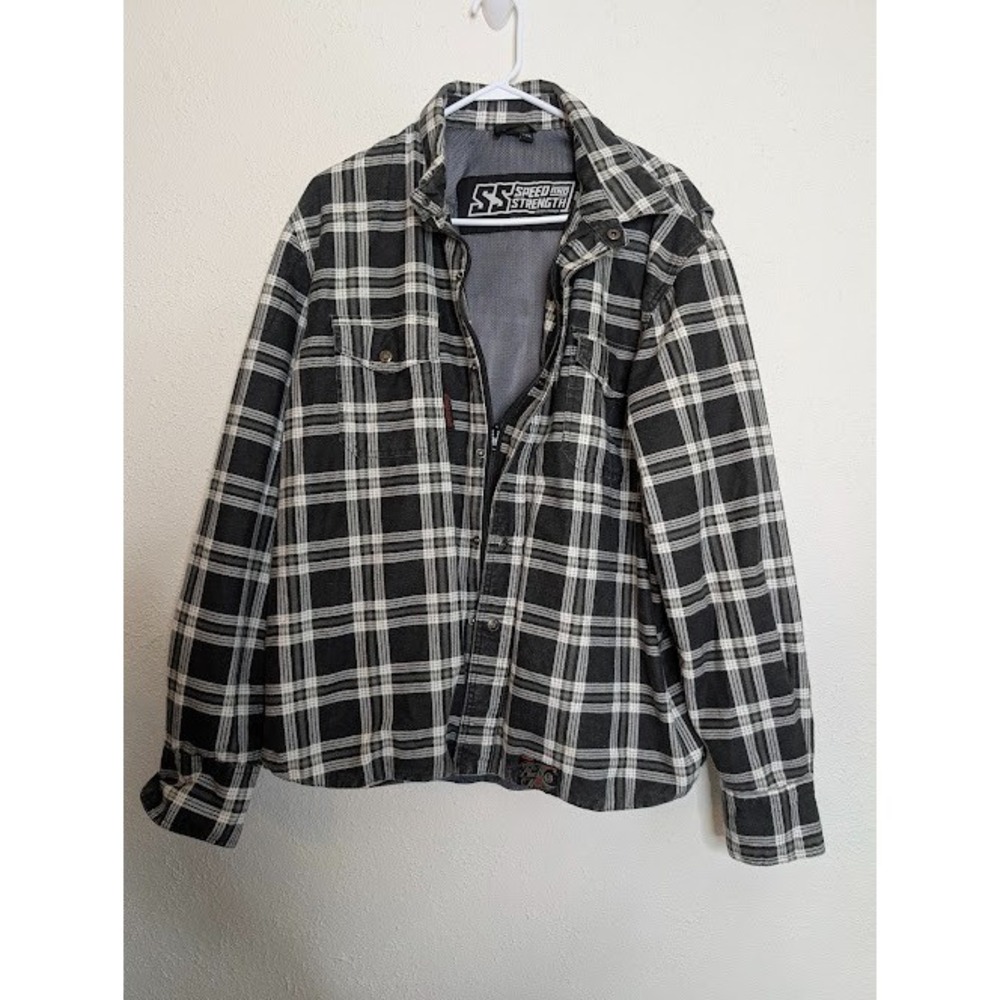 Speed & Strength Men 2XL Button Up Zip Flannel Plaid Shirt Mesh Lined Black Nine